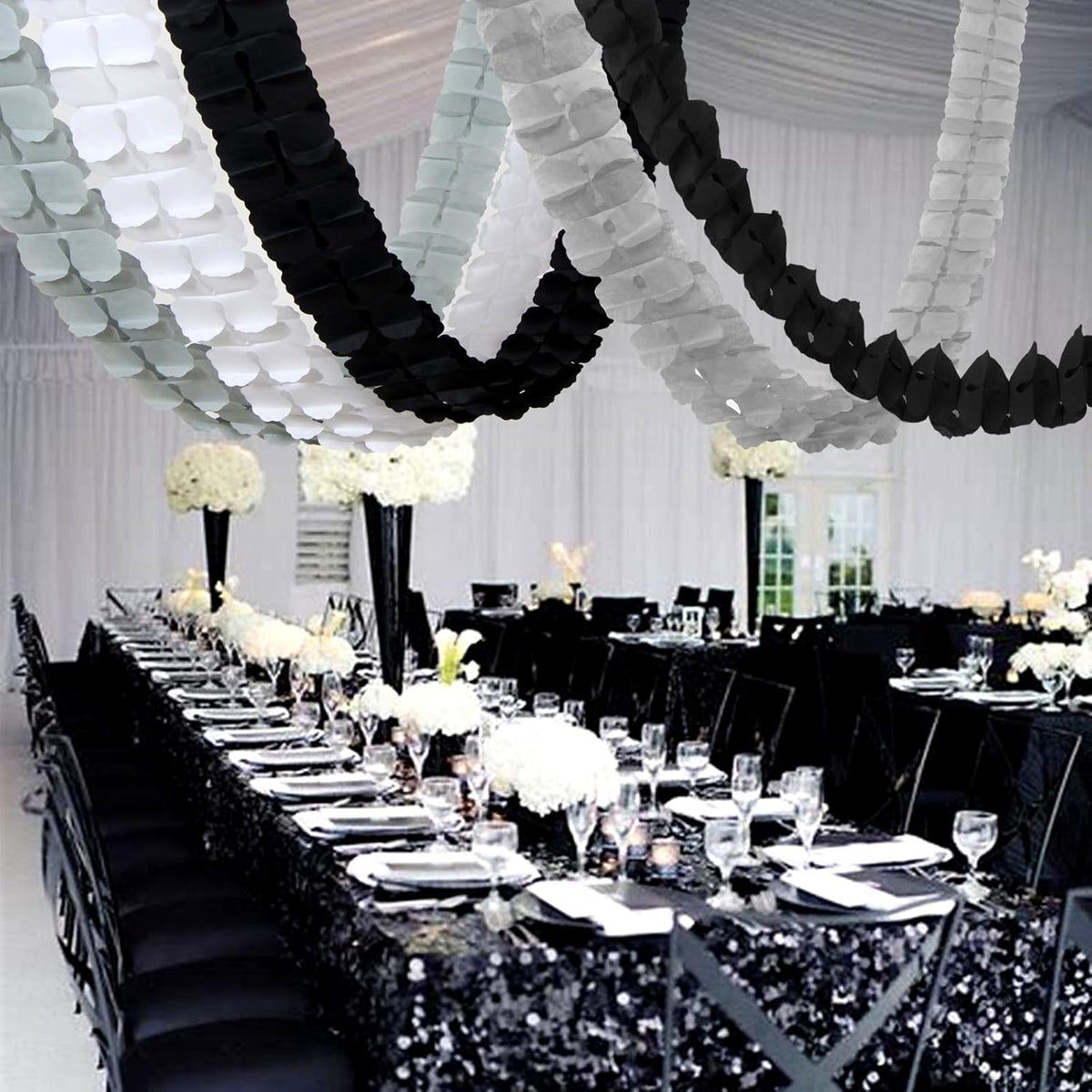 Black White-Silver Party-Decorations Streamers Garland - 157Ft Graduation Four-Leaf Clover Hanging