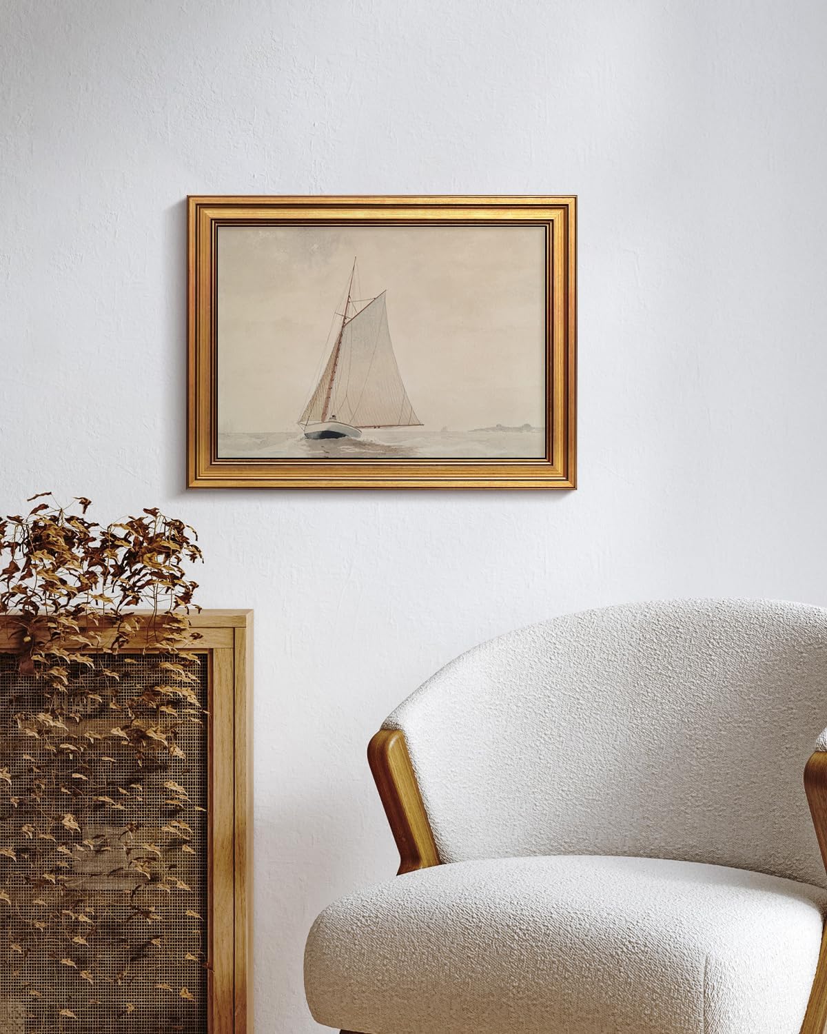 HUARCEY Gold Framed Vintage Wall Art for Living Room, Seaview Painting Prints Shelf Decor for