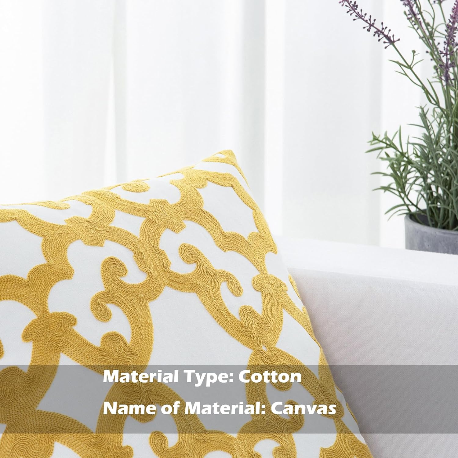 HWY 50 Mustard Yellow Decorative Throw Pillow Covers 18x18 Inch (1 Piece), Embroidered Cotton