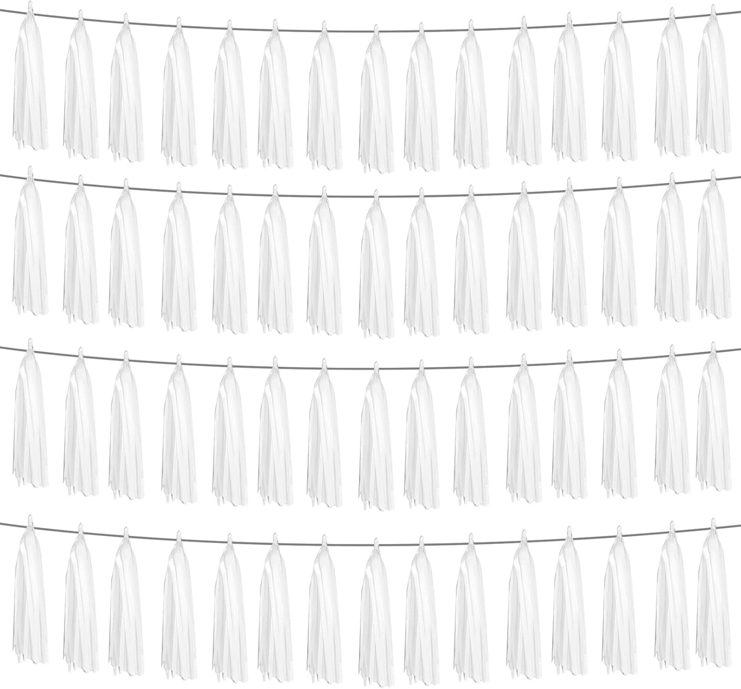 4P White Foil Fringe Metallic Tassel Streamers Banner Tassel Garland for Parade Floats, Graduation