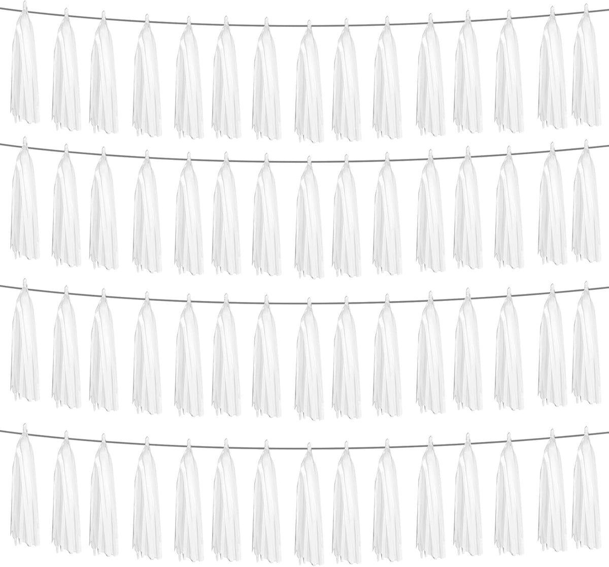 4P White Foil Fringe Metallic Tassel Streamers Banner Tassel Garland for Parade Floats, Graduation