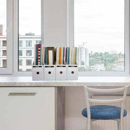 24 Pack White Cardboard Magazine File Holder for Desk, Shelves, Office or Home, Vertical Book Bins