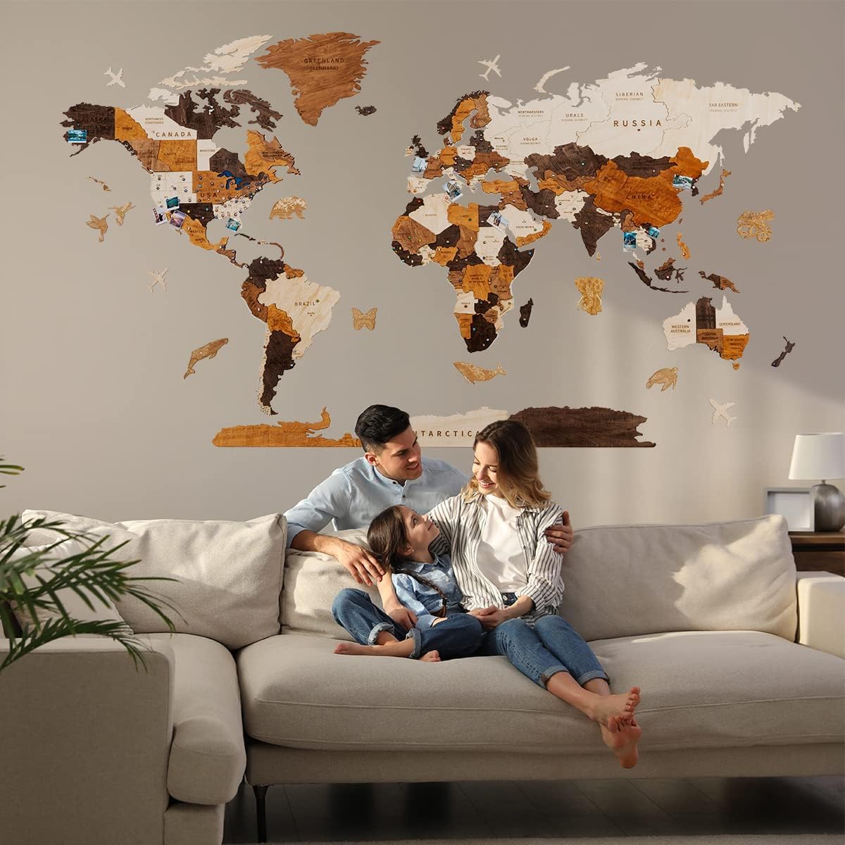 HYPERI Multilayered 3D Wooden World Map Wall Decor, Wood Art Wall Decor, Mapa Mundi Para Pared