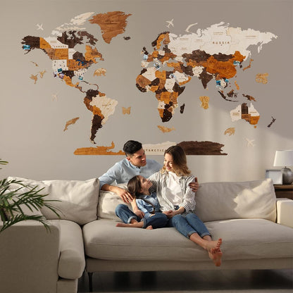 HYPERI Multilayered 3D Wooden World Map Wall Decor, Wood Art Wall Decor, Mapa Mundi Para Pared