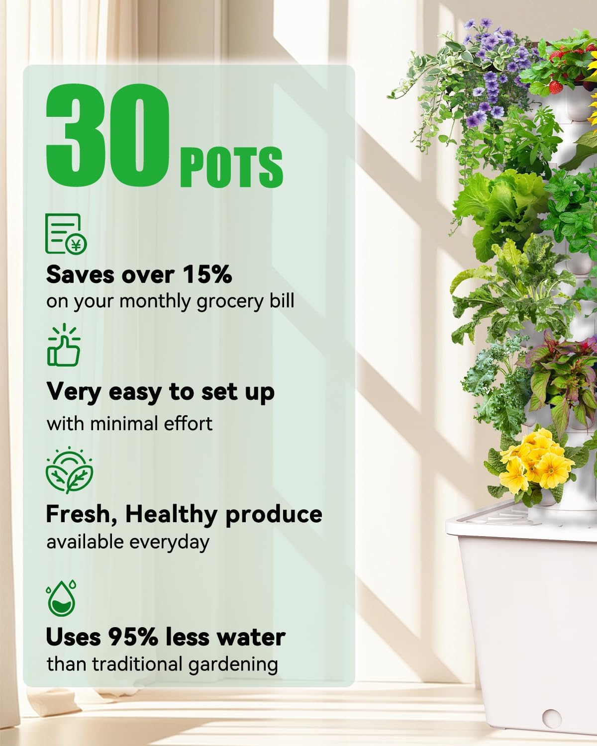 Vertical Hydroponics Growing System Kit, Indoor Outdoor Gardening System Kits, Herb & Fruits