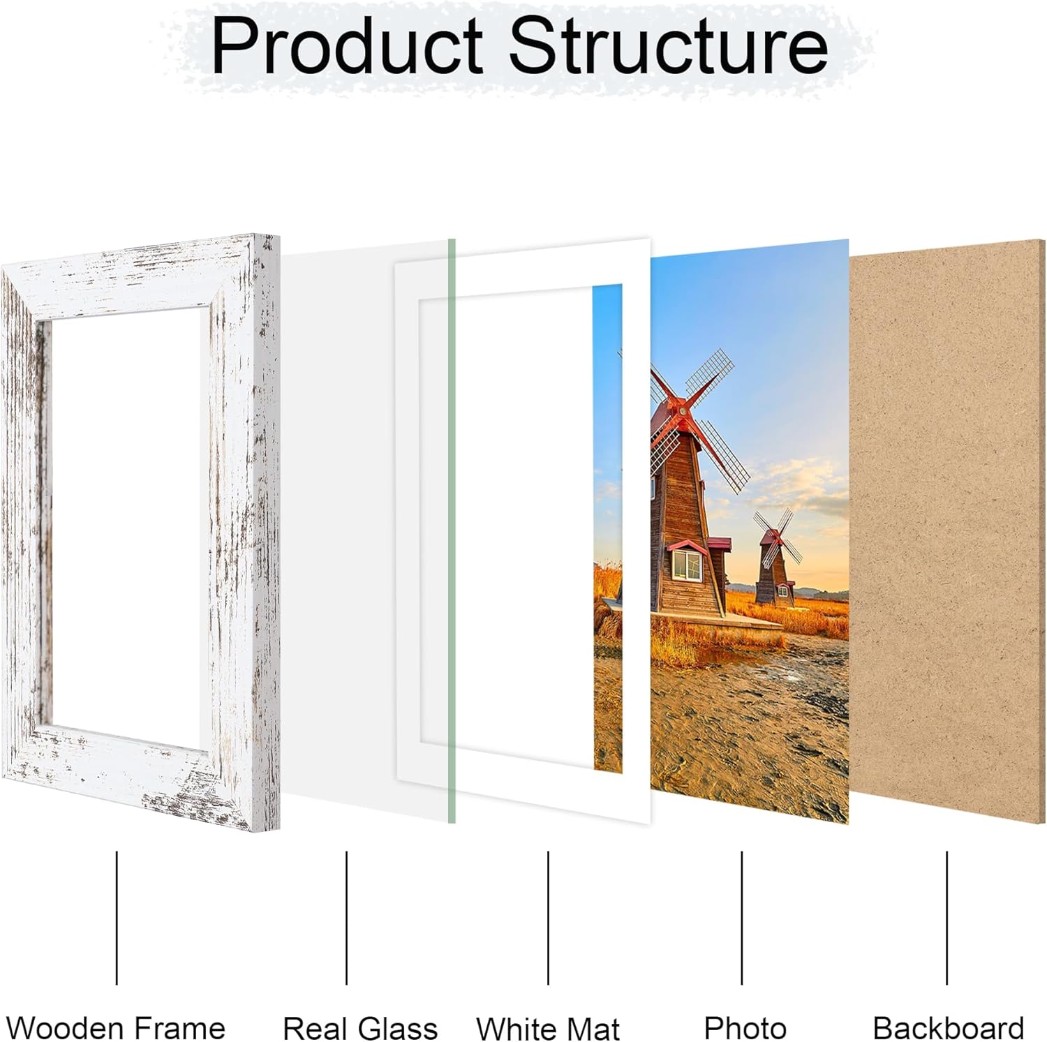 4x6 Picture Frame Set of 4, 4 x 6 Wood Photo Frames with Mat for 3.5x5, Rustic Natural Wooden Frame