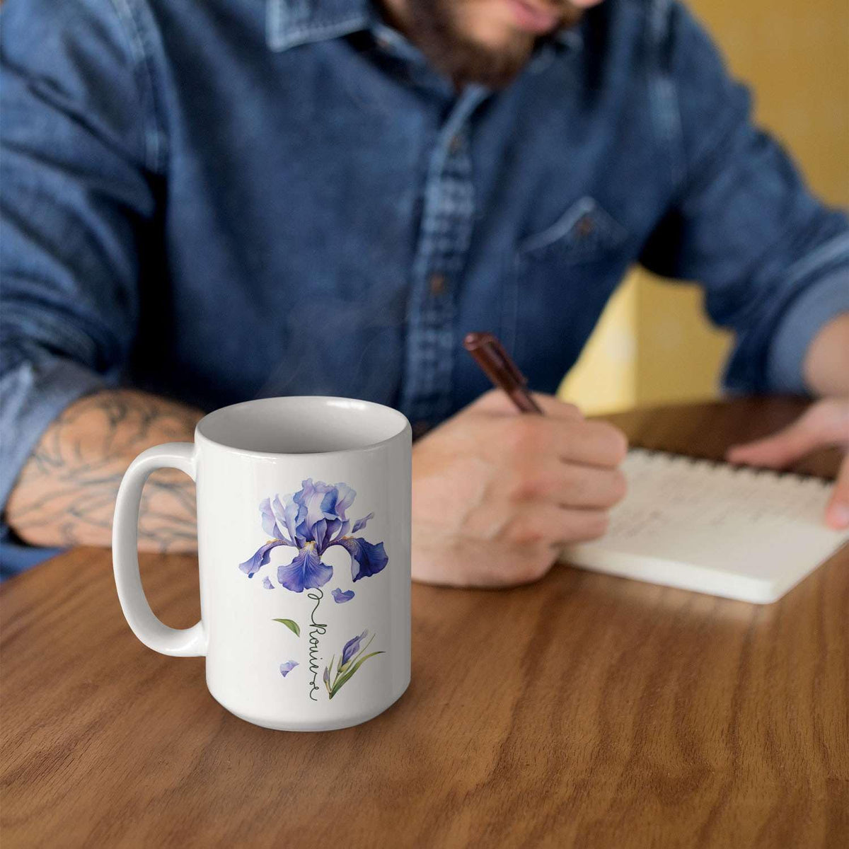 Customized Iris Flower Lover Cup, Custom Name Flower Ceramic Mug, Novelty Flower Themed Accent Cup