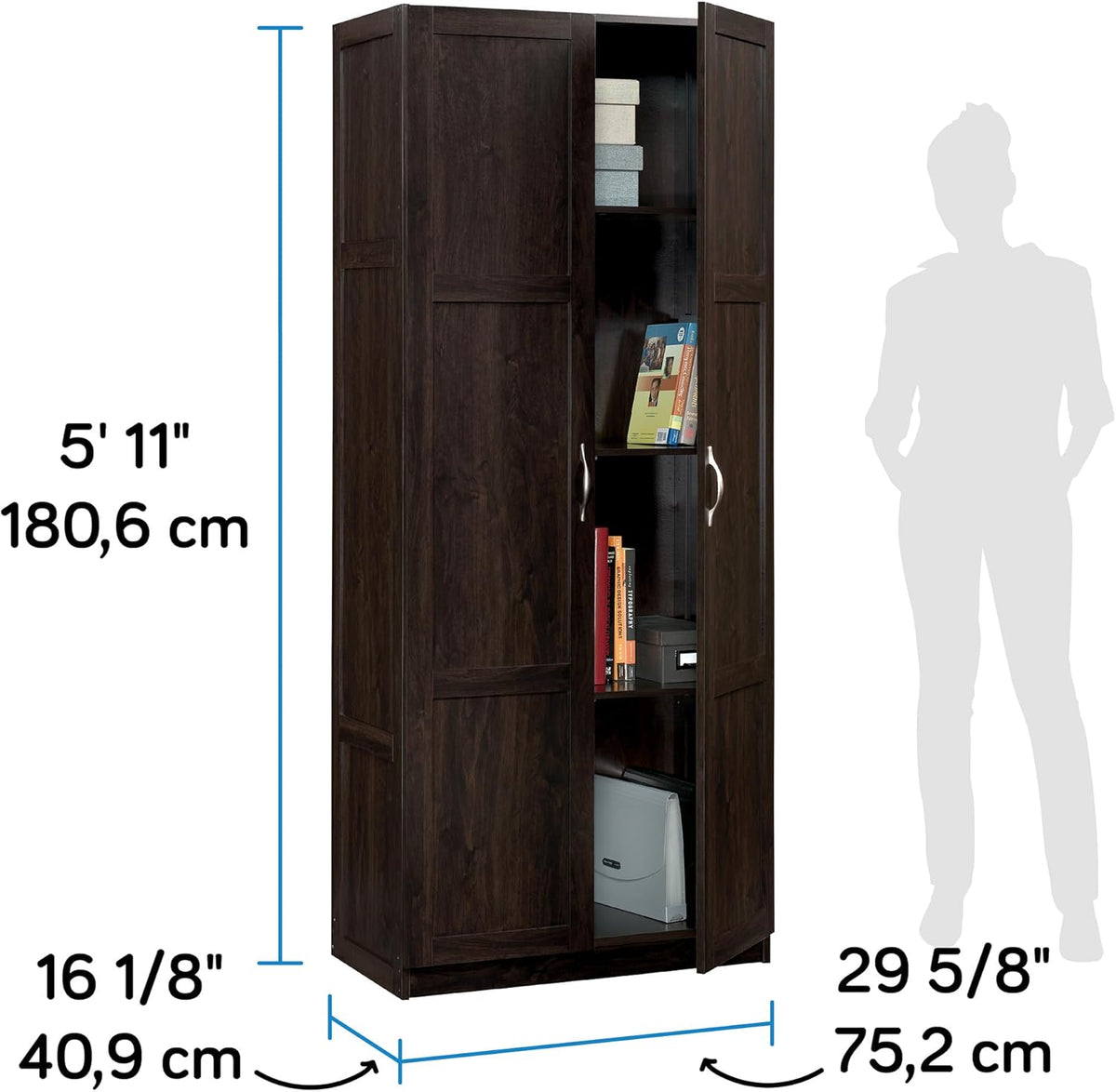 Sauder Storage Cabinet/ Pantry cabinets, 29.61 " x D: 16.02 " x H: 71.50", Cinnamon Cherry finish