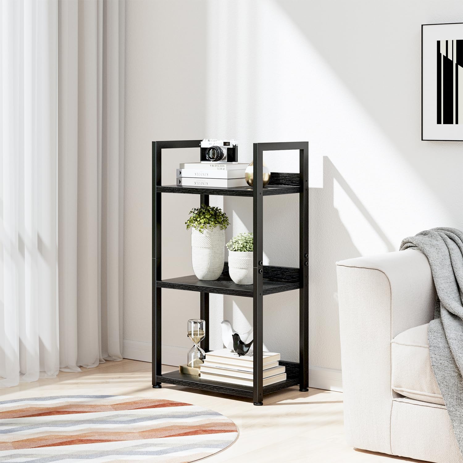 NUMENN Narrow Bookshelf, 3 Tier Bookshelves, Home Office Bookcase Shelf Storage Organizer, Free
