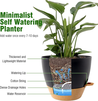 12/10/9 inch Large Self Watering Pots, Planter, Plant Pots with Mesh Drainage Holes for Indoor