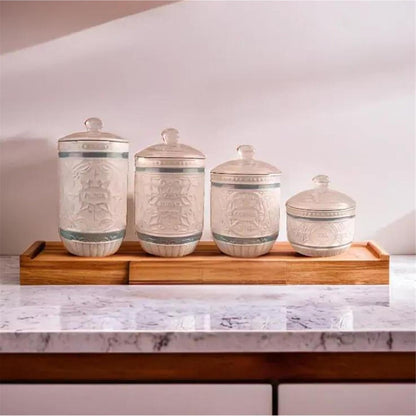 Young's Inc. 4 Pcs Set Casual Provincial Ceramic Canisters- Storage Container for Kitchen and