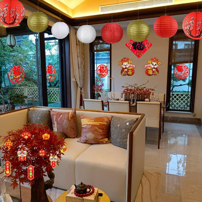 14Pcs Chinese Japanese Paper Lantern Assorted Sizes (8" 10" 12") Hanging Plum Blossom Red White