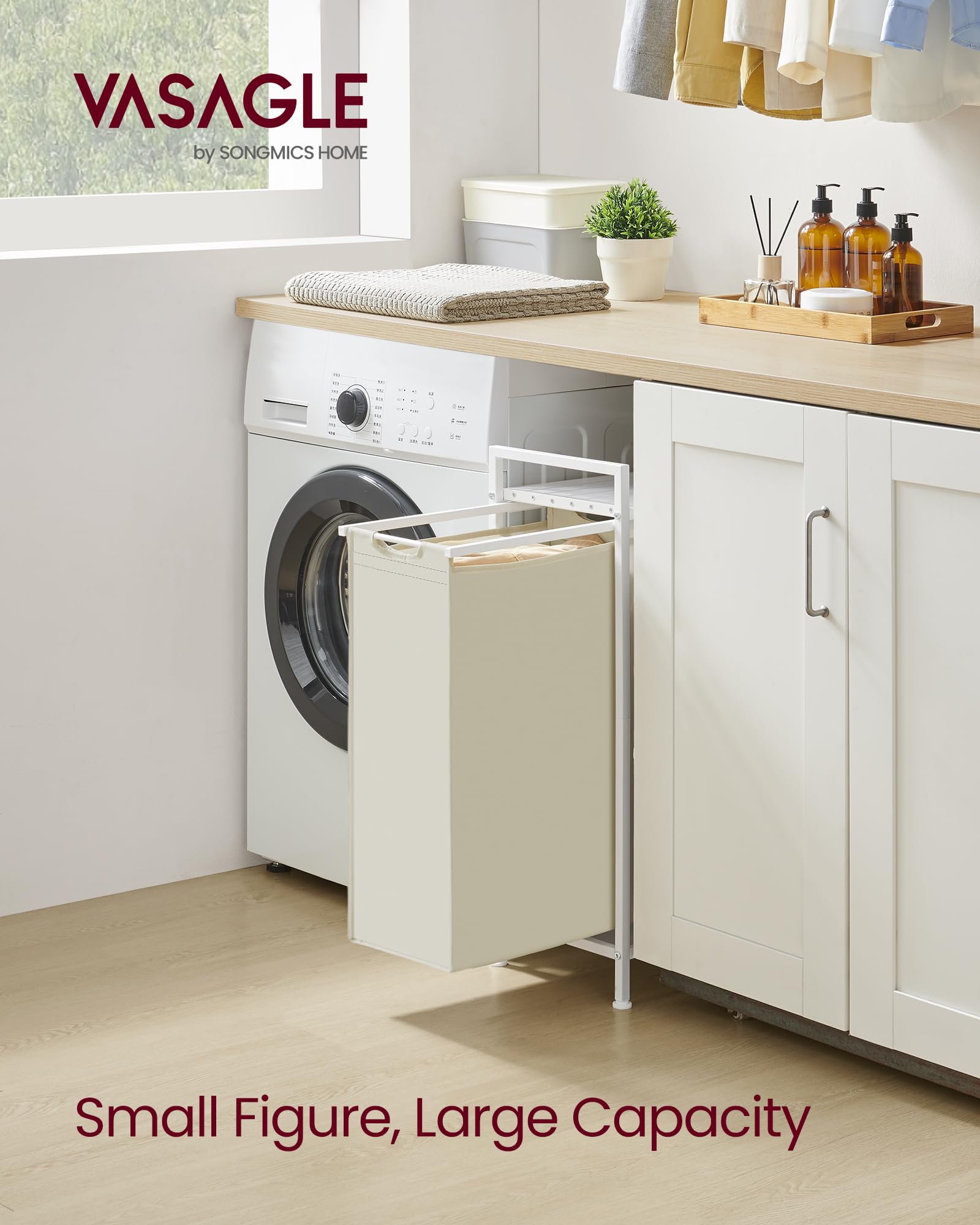 VASAGLE Laundry Hamper, Laundry Basket, Laundry Sorter with a Pull-Out and Removable Bag, Shelf