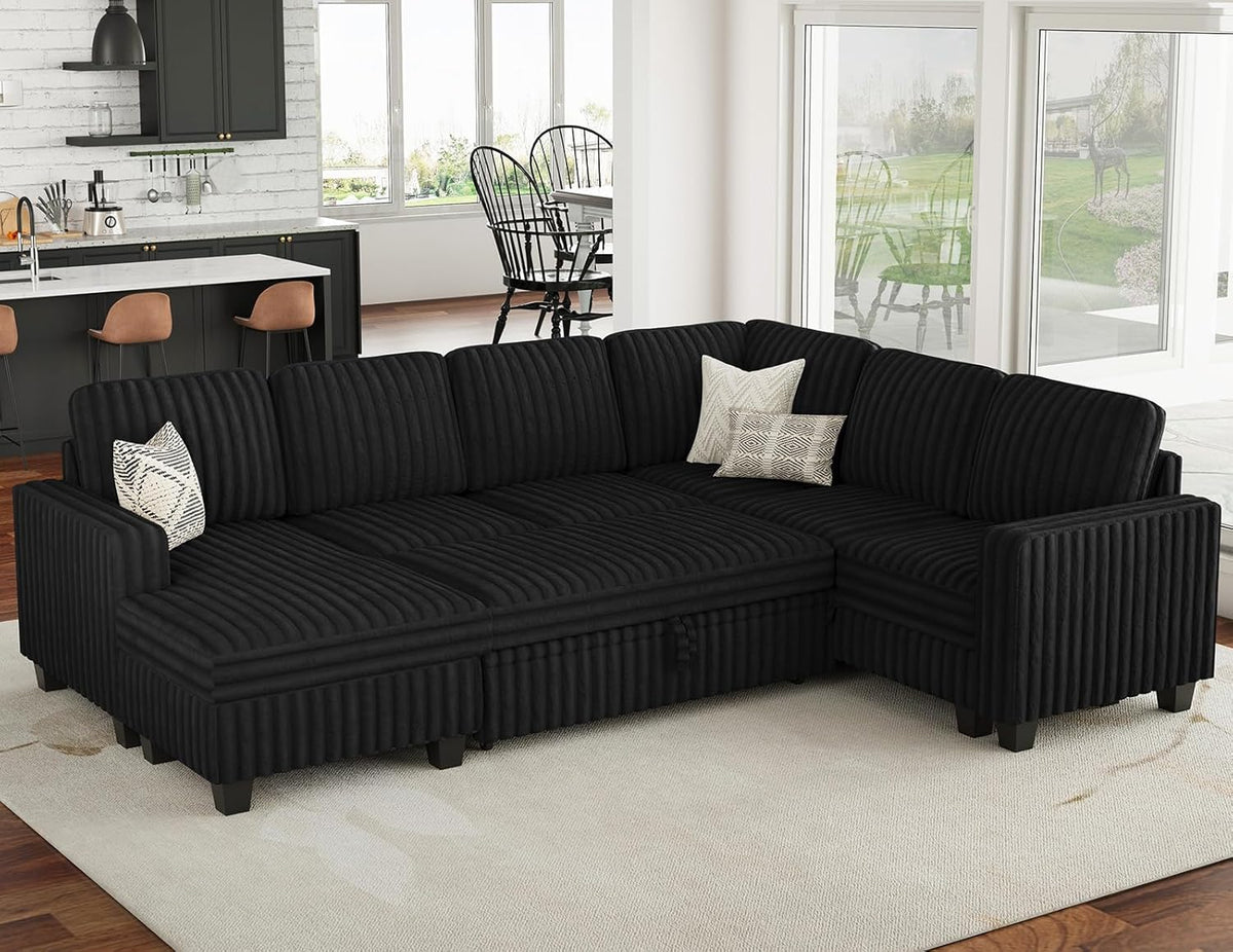 Belffin Corduroy Sleeper Sofa Bed with Storage Chaise Modular Sectional Sofa Couch with Pull Out