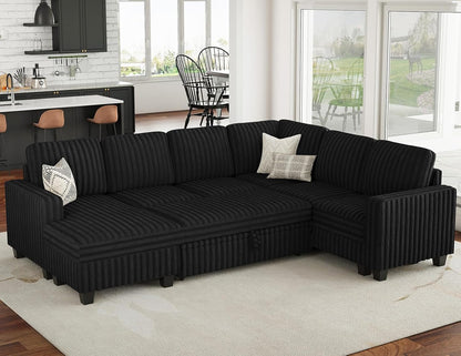 Belffin Corduroy Sleeper Sofa Bed with Storage Chaise Modular Sectional Sofa Couch with Pull Out
