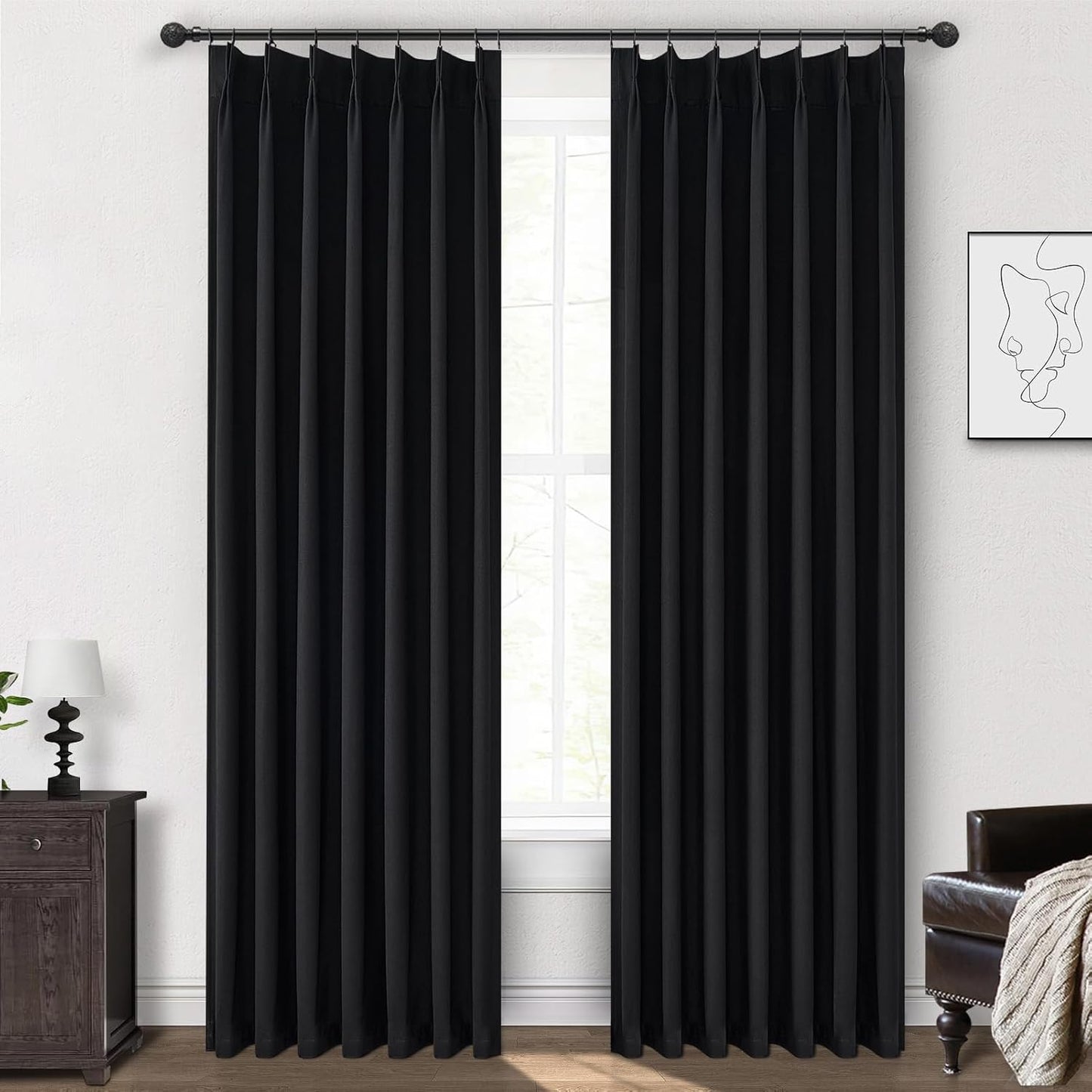 Blackout Curtains 84 Inches Long, Complete Black Out Curtains for Bedroom/Sliding Glass Door 7ft