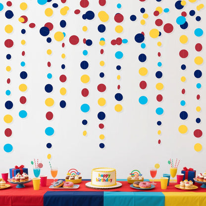 Red Blue Yellow Party Decorations Circle Dots Garland Hanging Paper Polka Dot Streamer for Carnival