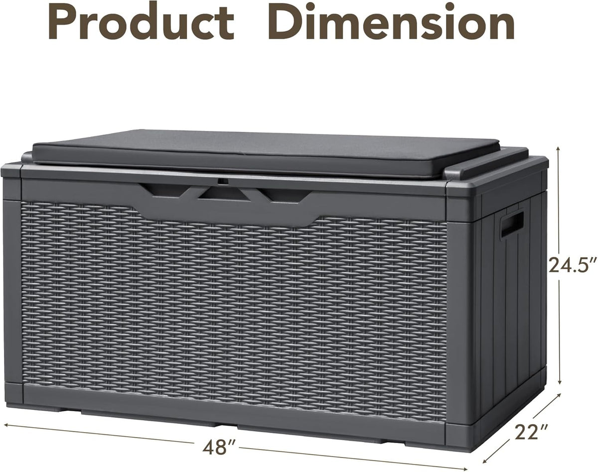 Devoko 100 Gallon Deck Box, Waterproof Resin Outdoor Storage Box with Cushion for Outside and