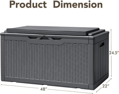 Devoko 100 Gallon Deck Box, Waterproof Resin Outdoor Storage Box with Cushion for Outside and