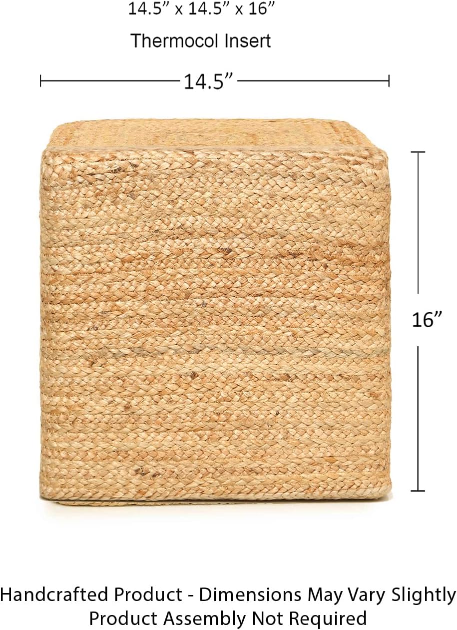 REDEARTH · Cube Pouf Foot Stool Ottoman - Jute Braided Pouffe Poof Accent Sitting Footrest for The