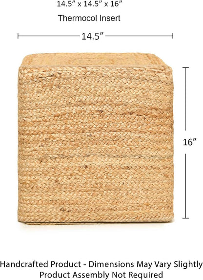 REDEARTH · Cube Pouf Foot Stool Ottoman - Jute Braided Pouffe Poof Accent Sitting Footrest for The