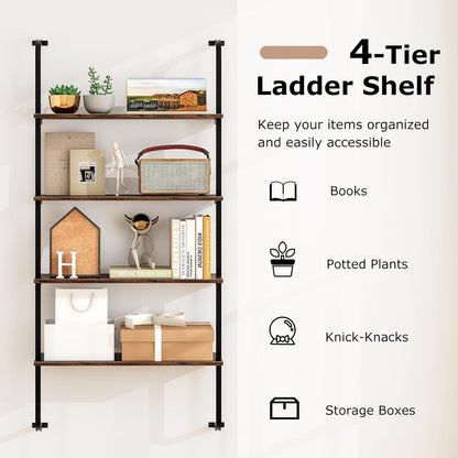Giantex 4-Tier Industrial Bookshelf Set of 2, Wall Mounted Pipe Shelving Unit, Floating Shelves