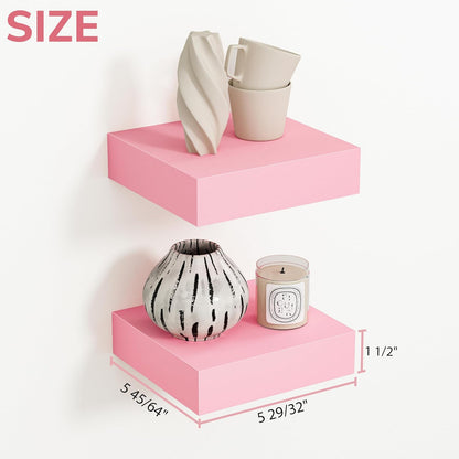 BAMEOS Pink Floating Shelves for Wall, 6" x 6" Wall Shelves for Room, Floating Book Shelves