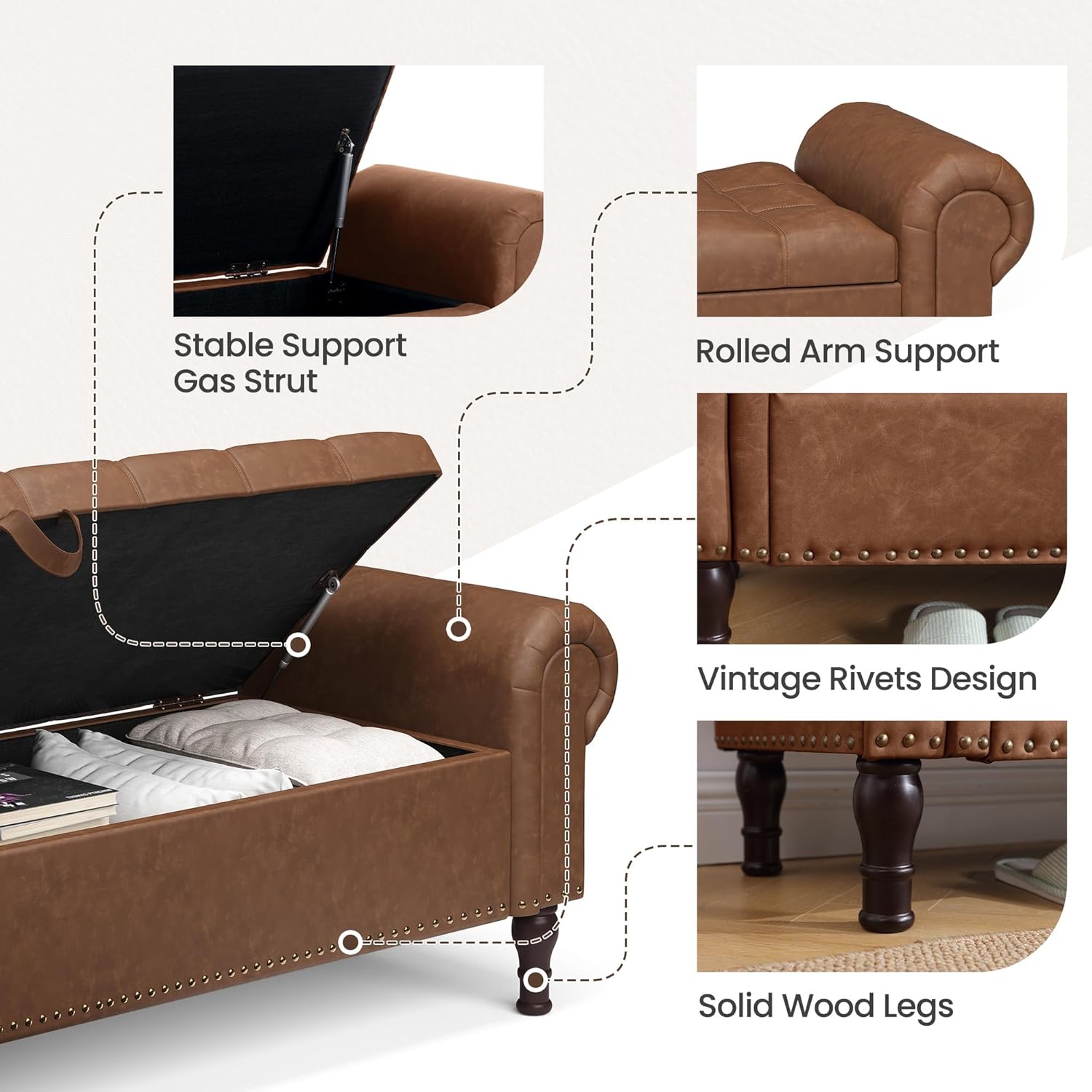51" Storage Ottoman Bench for Bedroom, Full Queen Storage Bench with Button, Upholstered Bedroom
