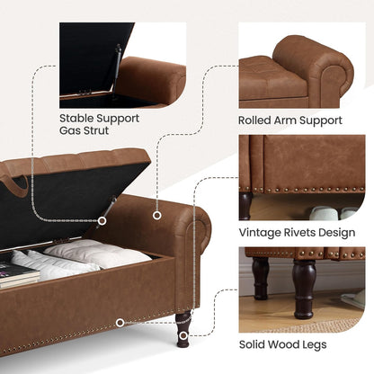 51" Storage Ottoman Bench for Bedroom, Full Queen Storage Bench with Button, Upholstered Bedroom