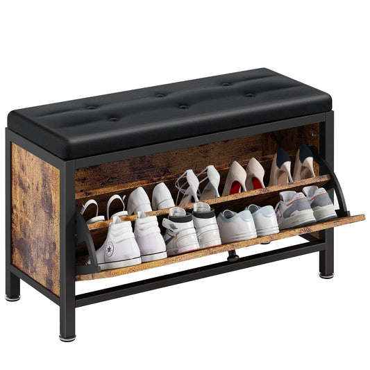 Mostmahes 8-10 Pairs Shoe Storage Bench with Hidden Shoe Rack, Entryway Bench Seat with Shoe