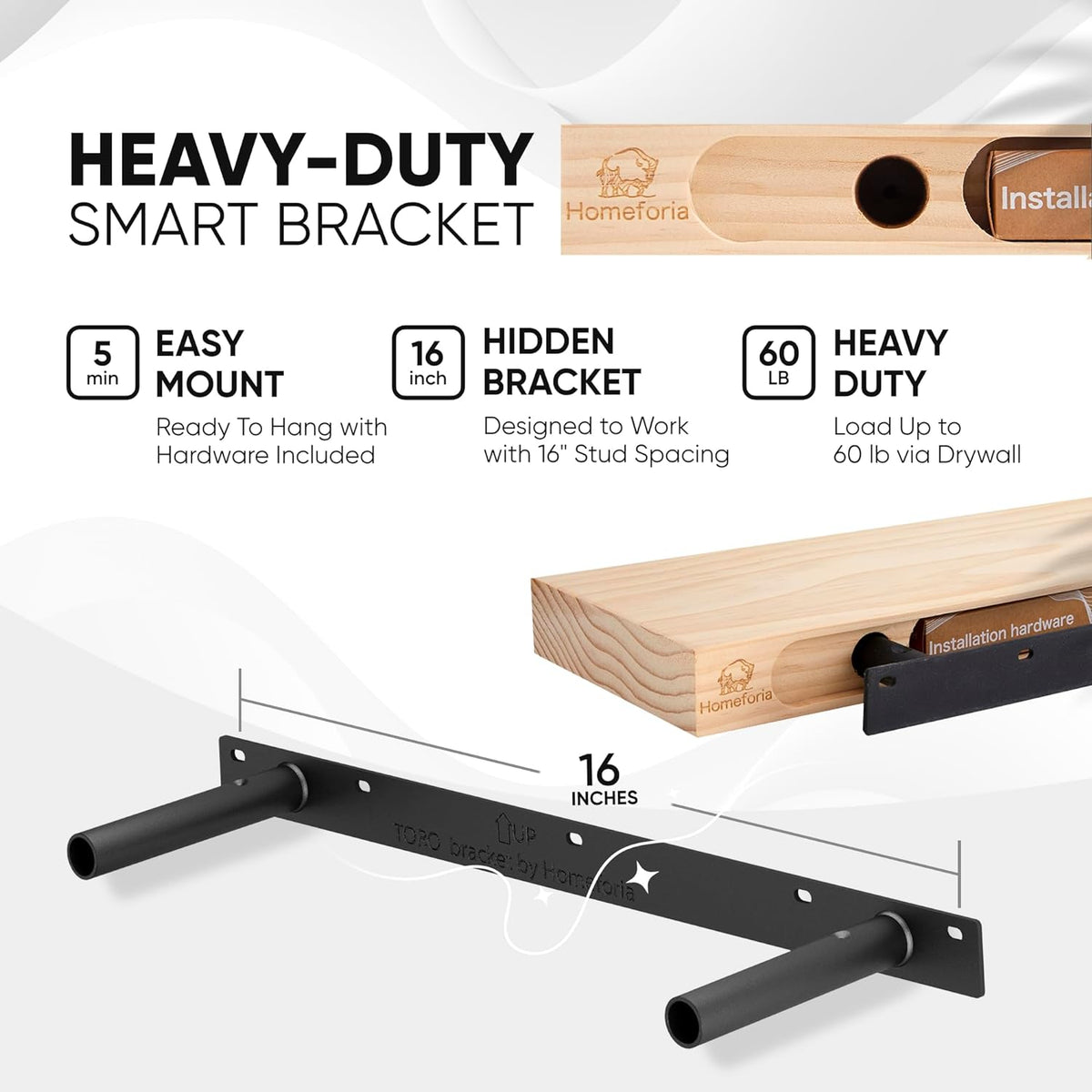 Homeforia Black Floating Shelves 24 inch, High End Solid Real Wood 24inch Bathroom Floating Shelf