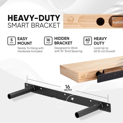 Homeforia Black Floating Shelves 24 inch, High End Solid Real Wood 24inch Bathroom Floating Shelf