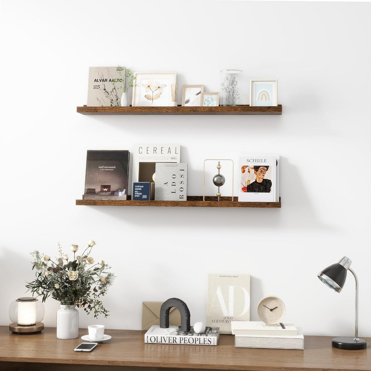 Picture Ledge Shelf, Wood Floating Shelves Set of 2, 36 inch Picture Ledge Shelves, Photo Ledge