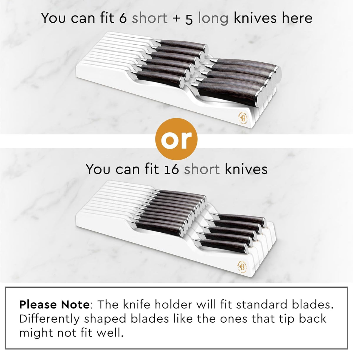 In-Drawer Knife Block Organizer - Bamboo Wood Drawer Knife Organizer - Holds 5 Long + 6 Short