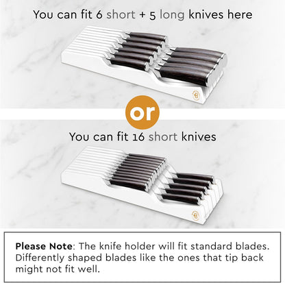 In-Drawer Knife Block Organizer - Bamboo Wood Drawer Knife Organizer - Holds 5 Long + 6 Short