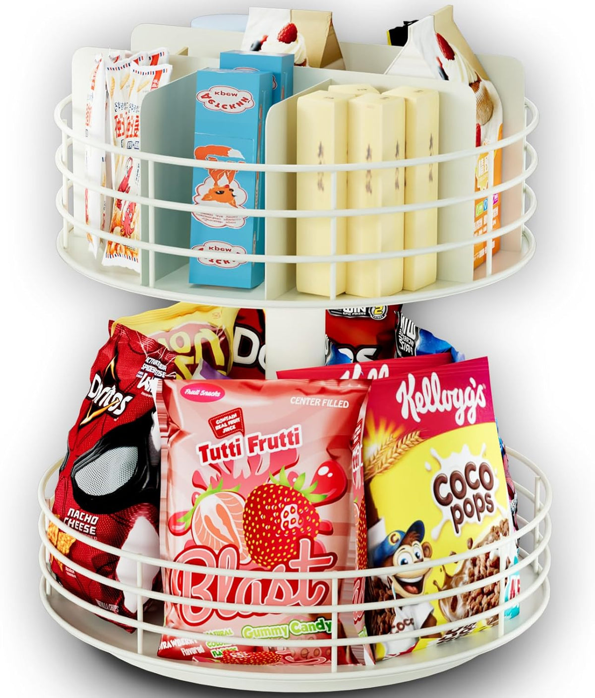 Snack Organizer - Versatile Snack Storage 2 Tier Lazy Susan with Convenient Grab-and-Go Design