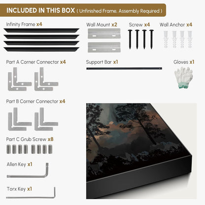 SIGNWIN 36"x72" Extra Large Framed Wall Art Silhouetted Trees at Dusk, Dramatic Forest and