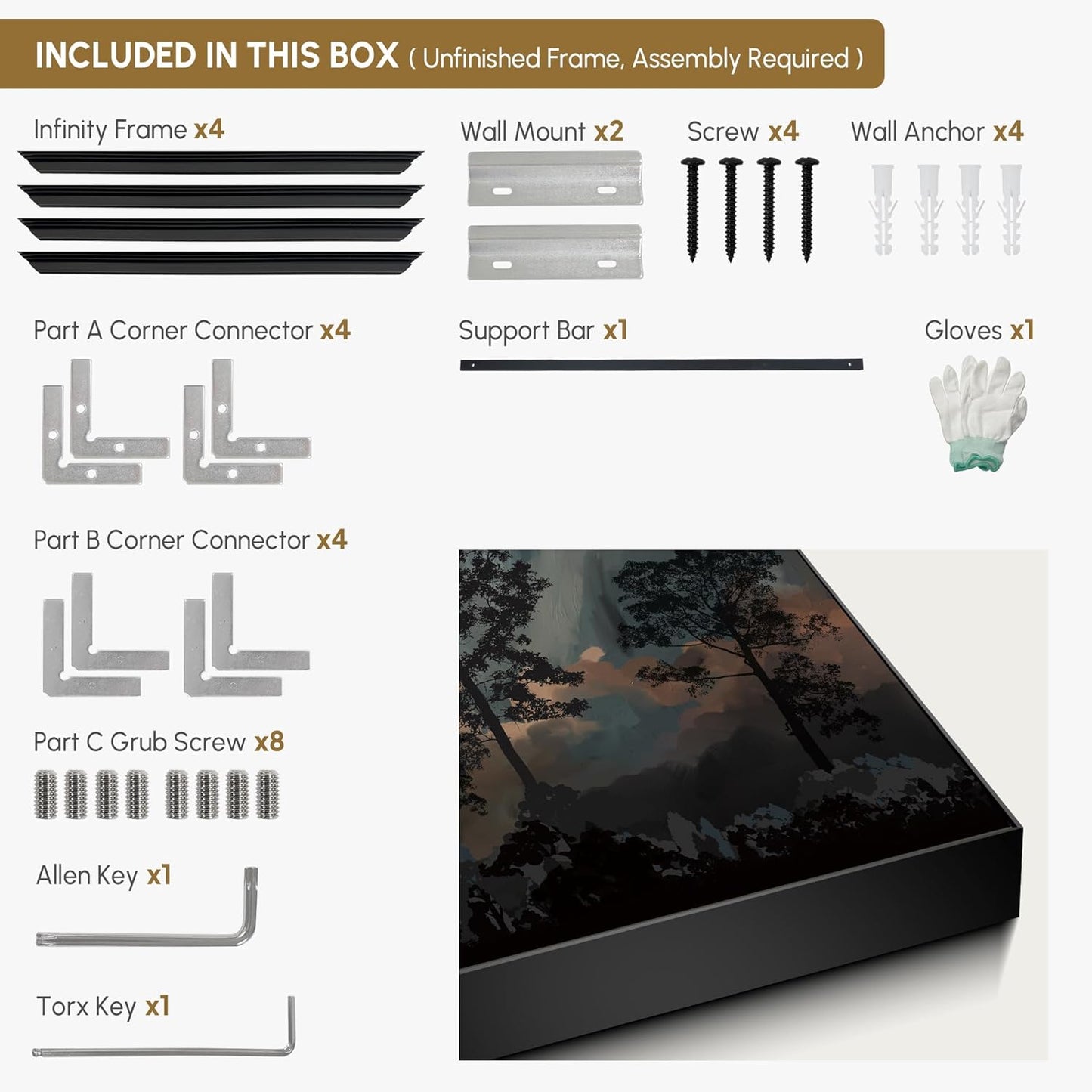 SIGNWIN 24"x46" Extra Large Framed Wall Art Silhouetted Trees at Dusk, Dramatic Forest and