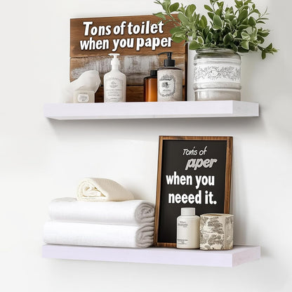 Floating Wall Shelves - 16"x6.8"x1.2" Sturdy Rustic White Solid Wood Shelves for Storage and Décor