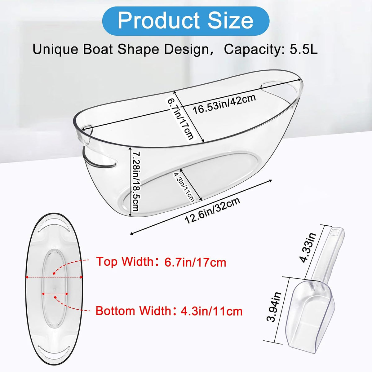 Ice Buckets for Parties,Ice Bucket Bowls of 2pcs with Scoops(2pcs)&Metal Wine Bottle Opener,5.5L