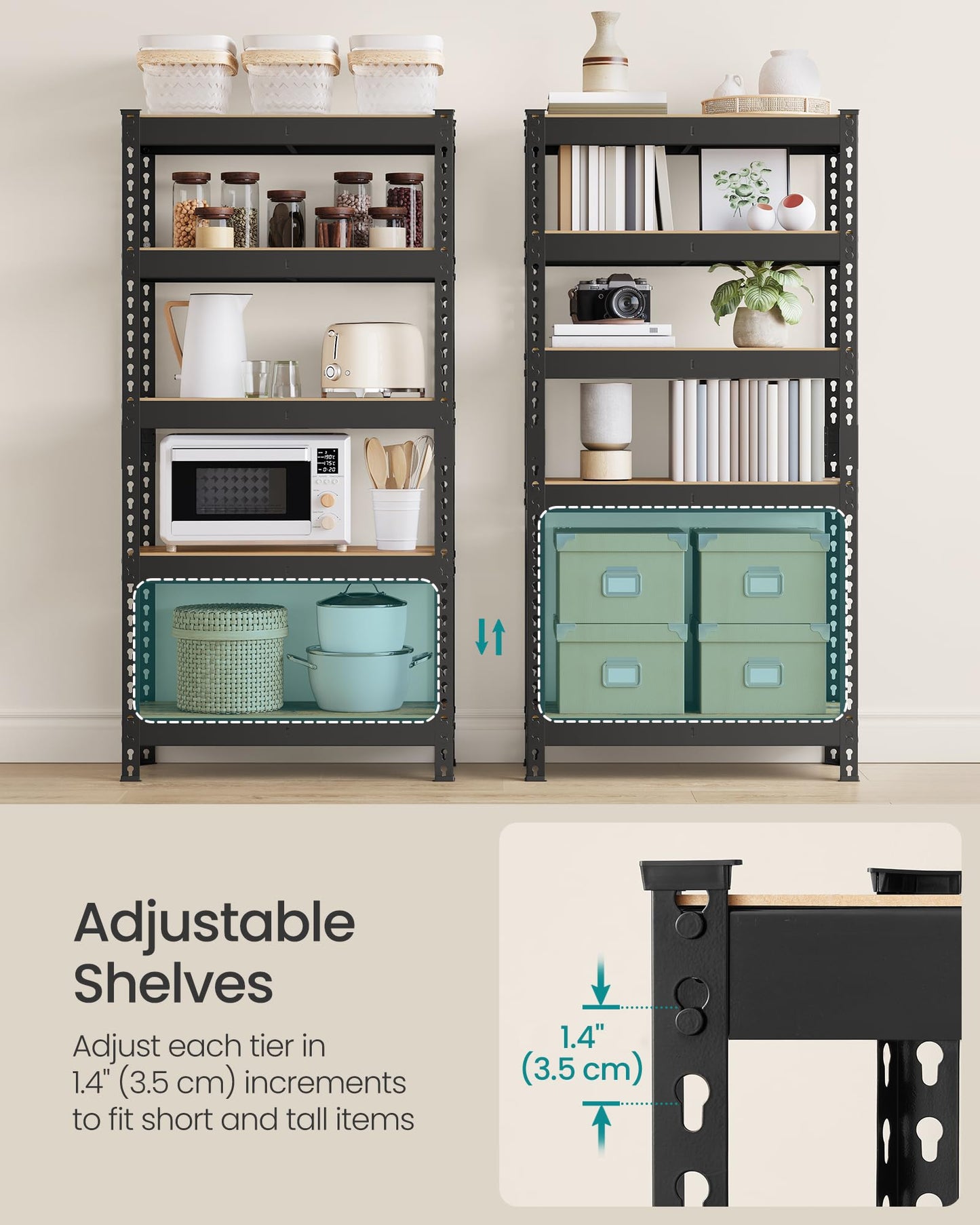SONGMICS 5-Tier Storage Shelves, Load 2310 lb, Garage Storage, Boltless Assembly, Adjustable