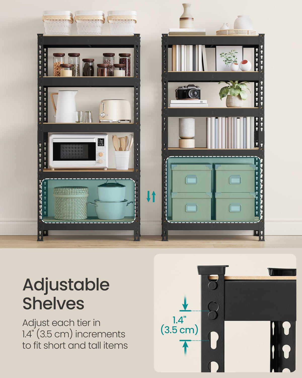 SONGMICS 5-Tier Storage Shelves, Load 2310 lb, Garage Storage, Boltless Assembly, Adjustable