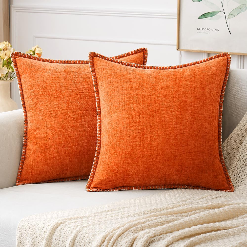 MIULEE Pack of 2 Fall Couch Throw Pillow Covers 18x18 Inch Bright Orange Farmhouse Decorative