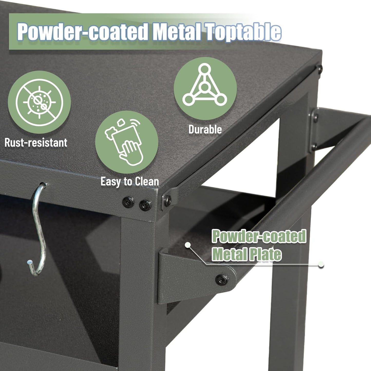 Domi 3-Shelf Outdoor Grill Table, Grill Cart with Wheels, Pizza Oven and Food Prep Table
