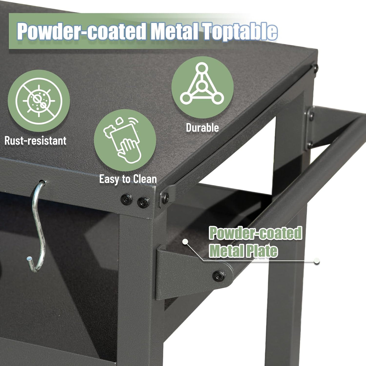 Domi 3-Shelf Outdoor Grill Table, Grill Cart with Wheels, Pizza Oven and Food Prep Table