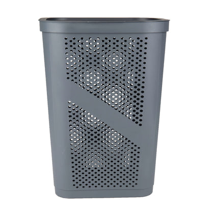 Mind Reader Slim Laundry Hamper with Lid, 60L Clothes Basket, Ventilated Plastic, Gray