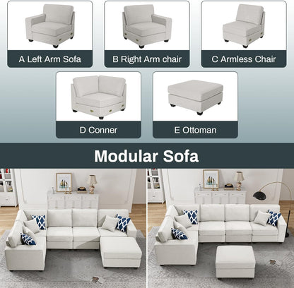 L Lengend Vansen Modular Sectional Sofa U Shaped Couch with Ottoman Modern Reversible Corner