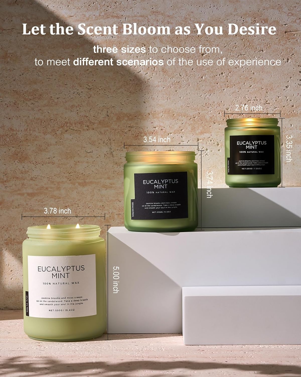 M&SENSE Eucalyptus & Mint Candles for Home Scented, 19.4oz 110 Hours Burn Soy Aromatherapy Candle