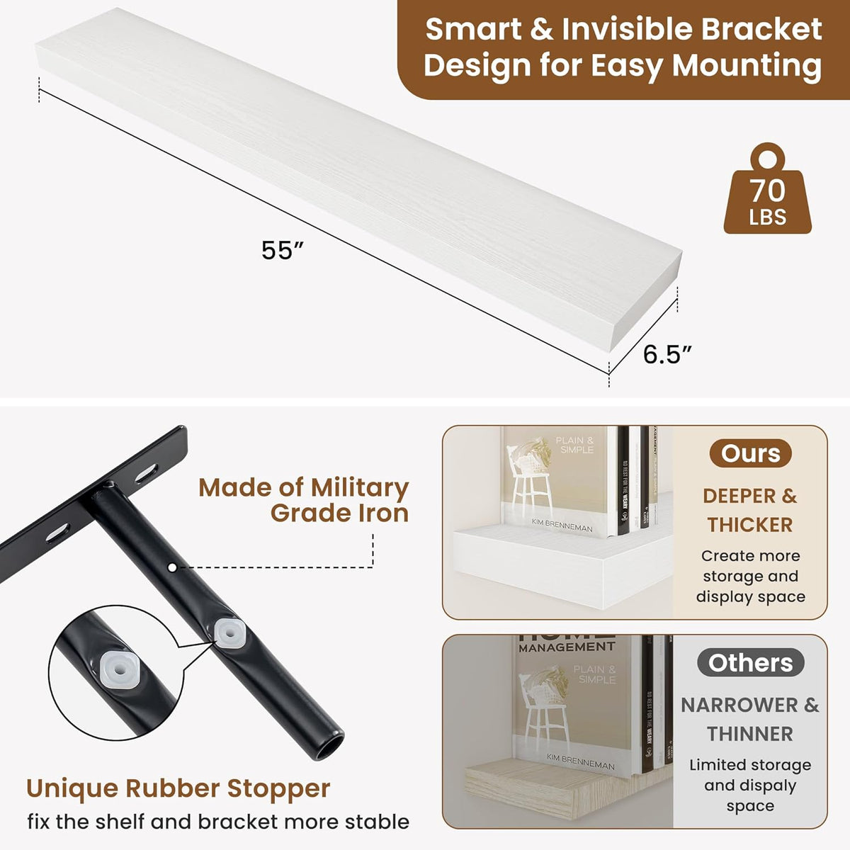 fuqing Floating Shelves for Wall, Bathroom Shelf Wall Mounted for Storage, Shelves with Invisible