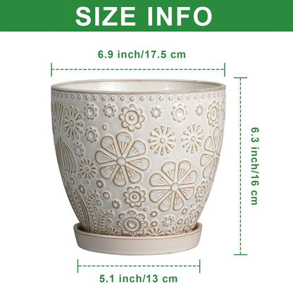 6.9 Inch Plant Pot with Drainage Hole and Saucer Ceramic Planter for Indoor Plant Flower Pot for
